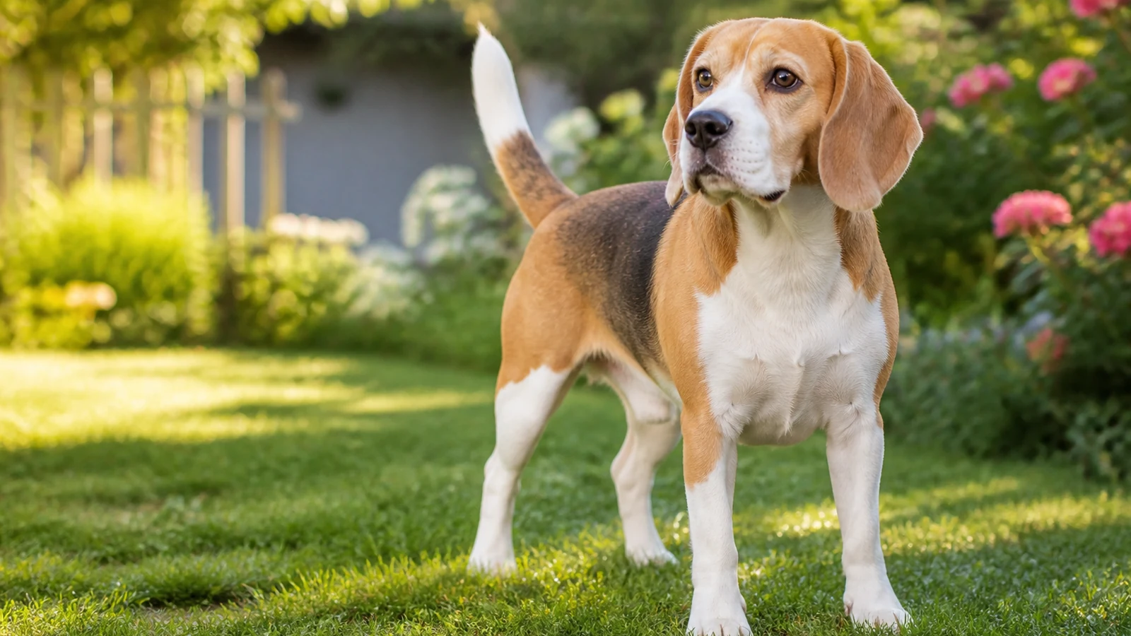 Beagle standing outdoors for Beagle age calculator page